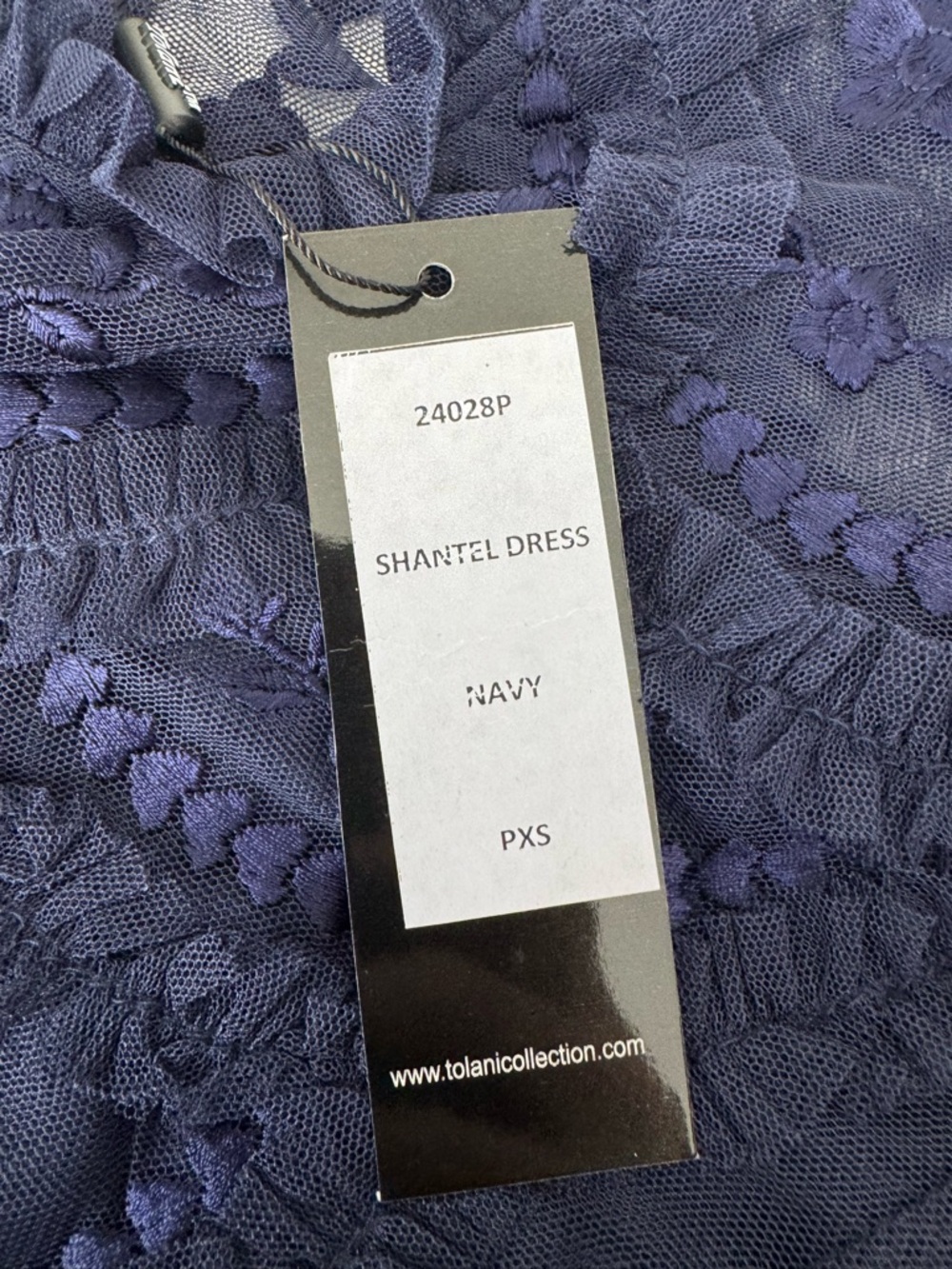 Tolani Shantel Embroidered Mesh Midi Dress Navy Women's Petite XS NWT - Picture 4 of 8